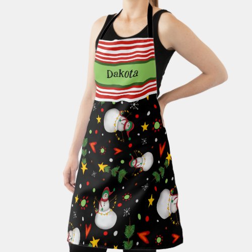 Snowman Pattern Black Custom Inspirivity Apron