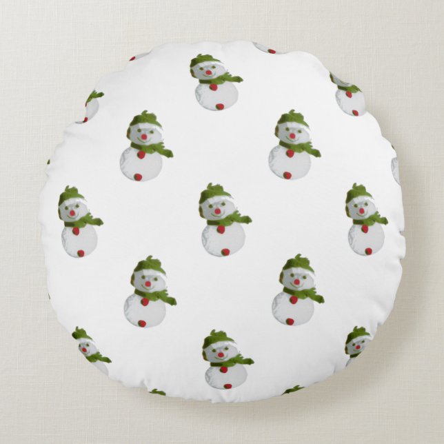Snowman Pattern Round Pillow (Front)