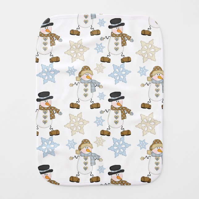 Snowman Pattern Snowflake Baby Burp Cloth (Front)