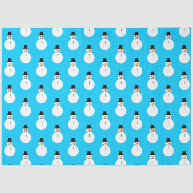 Snowman Pattern Winter Christmas Holiday Sky Blue Tissue Paper (Front)