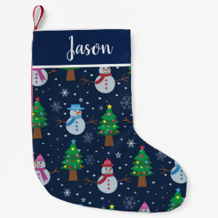 Snowman pattern with Christmas trees custom Small Christmas Stocking