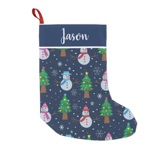  Snowman pattern with Christmas trees custom  Small Christmas Stocking