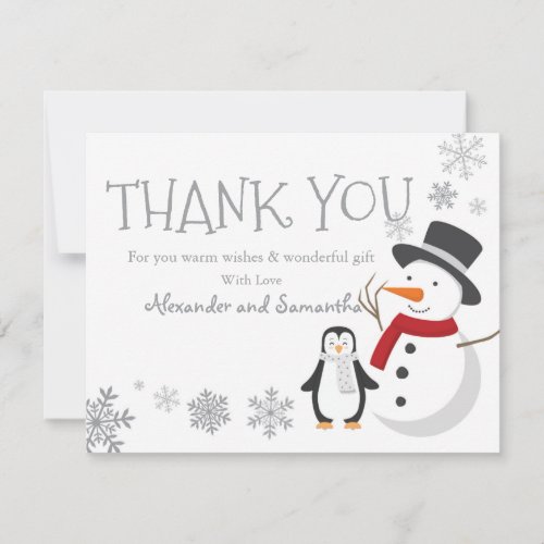 Snowman penguin Winter Wonderland Thank you card