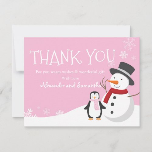 Snowman penguin Winter Wonderland Thank you card