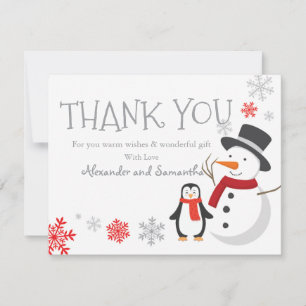 Snowman penguin Winter Wonderland Thank you card