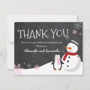 Snowman penguin Winter Wonderland Thank you card