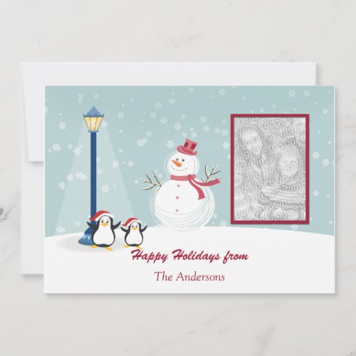 Snowman Penguins Photo Holiday Greeting