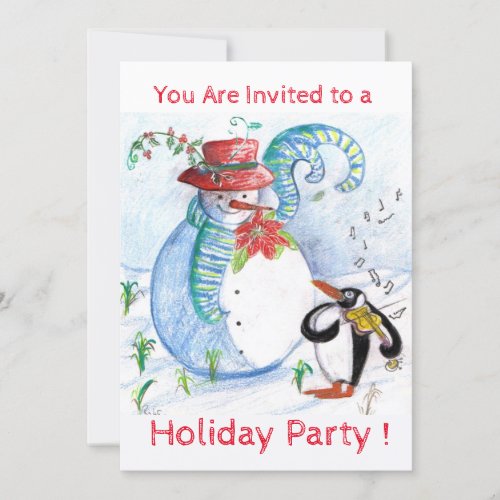 SNOWMAN PENGUINS WINTER SERENADE HOLIDAY PARTY INVITATION