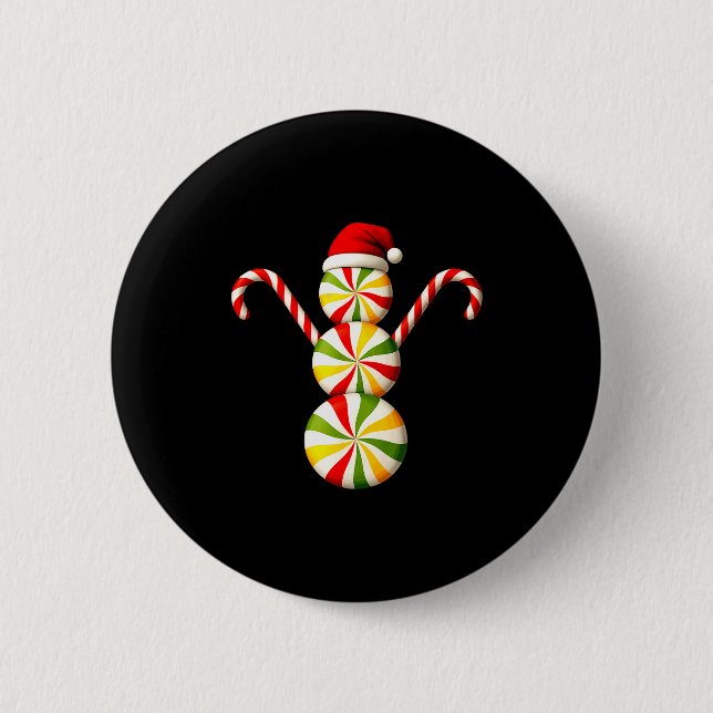 Snowman Peppermint Candies Merry Christmas Pajamas Button (Front)
