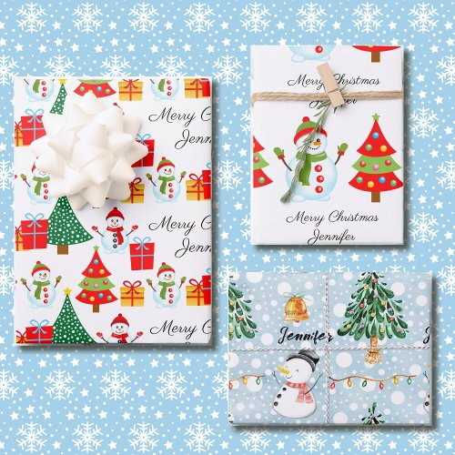  Snowman Personalize Name 3 Christmas Wrapping Paper Sheets
