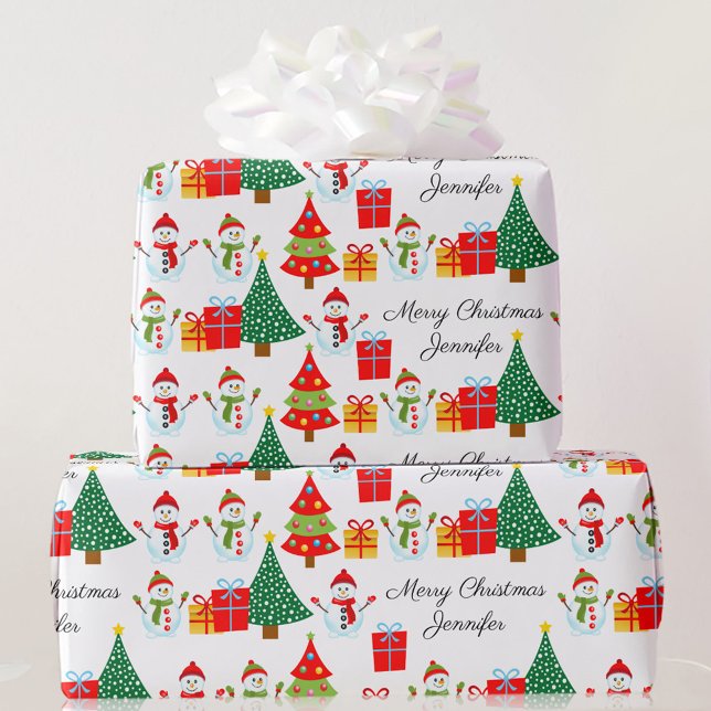 Snowman Personalize Name Classic Christmas Wrapping Paper (Creator Uploaded)