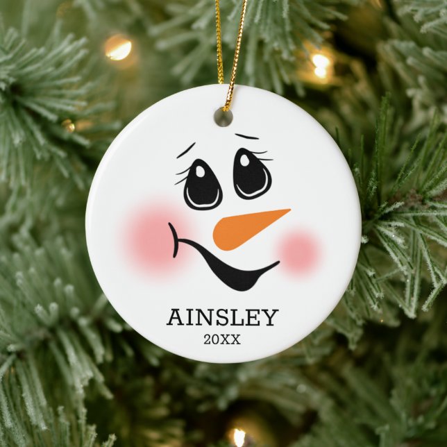Snowman Personalized Ceramic Ornament (Tree)
