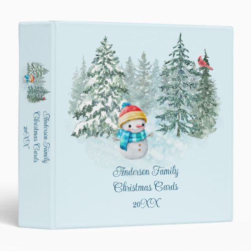 Snowman Personalized Christmas Card Holder 3 Ring Binder