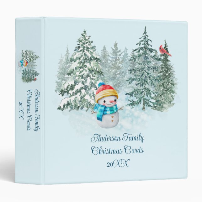 Snowman Personalized Christmas Card Holder 3 Ring Binder (Front/Spine)
