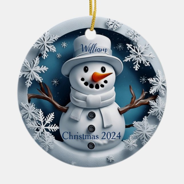 Snowman Personalized Christmas Ornament (Front)