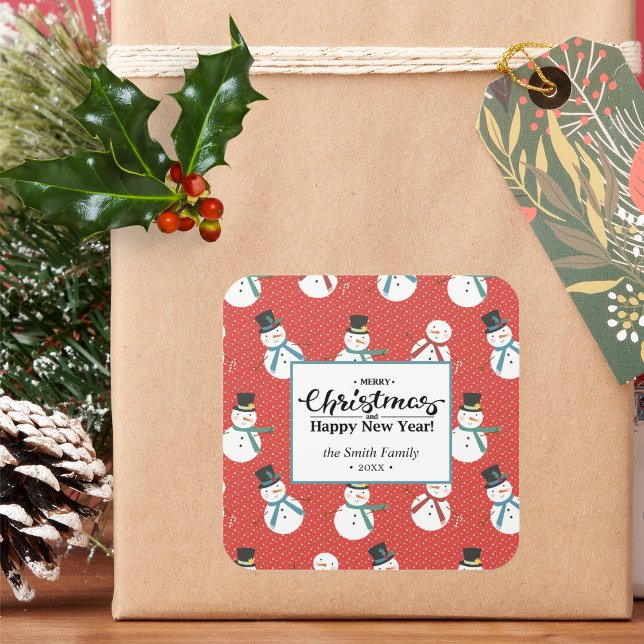 Snowman | Personalized Merry Christmas Square Sticker (Creator Uploaded)