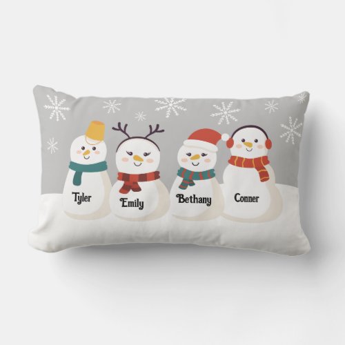 Snowman Personalized Names Christmas Custom Lumbar Pillow