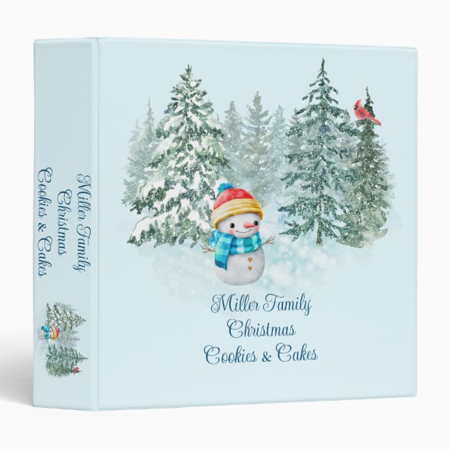 Snowman Personalized Recipe 3 Ring Binder (Front/Spine)
