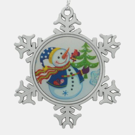 Snowman Pewter Snowflake Decoration