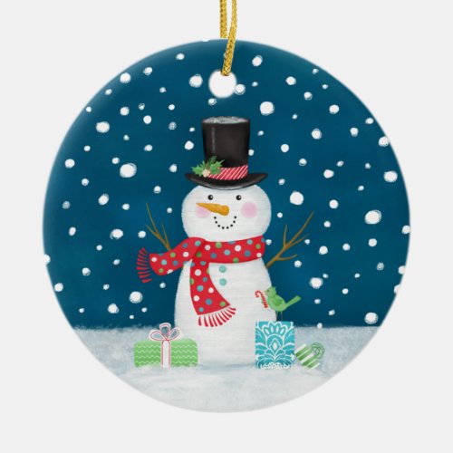 Snowman Photo Christmas Ceramic Ornament