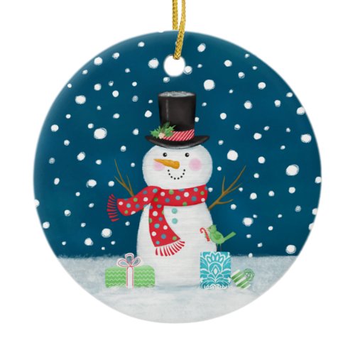 Snowman Photo Christmas Ceramic Ornament