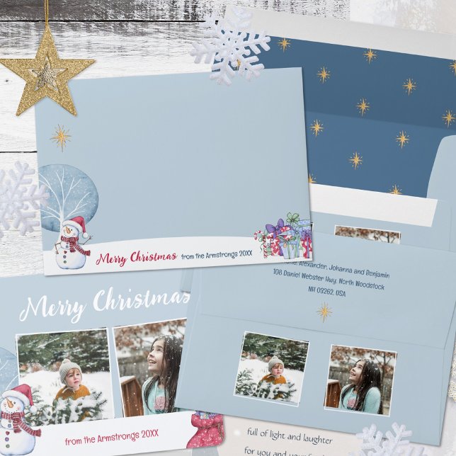 Snowman Photo Collage Dusty Blue Accent Wrap Envelope (Snowman Photo Collage Dusty Blue Accent Wrap Envelope ©Susanne Sachers - Sunny Mind 🌞)