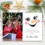 Snowman Photo Kids Christmas Thank You Card<br><div class="desc">A modern photo Christmas thank you card</div>