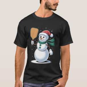 Snowman Pickleball Player Christmas Paddle for Men T-Shirt