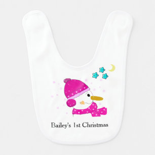 Snowman Pink Baby's First Christmas Baby Bib