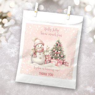 Snowman Pink Christmas 1st Birthday Favor Bags