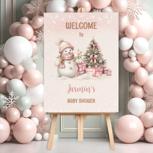 Snowman Pink Christmas Girl Baby Shower Welcome Foam Board