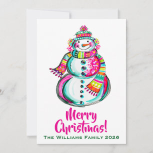 Snowman Pink Christmas Rainbow Gay Pride Holiday Card