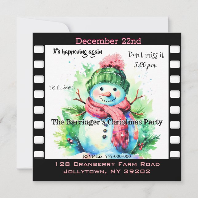Snowman Pink Scarf Annual  Christmas Party Invitation (Front)