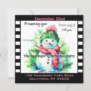 Snowman Pink Scarf Annual Christmas Party Invitation