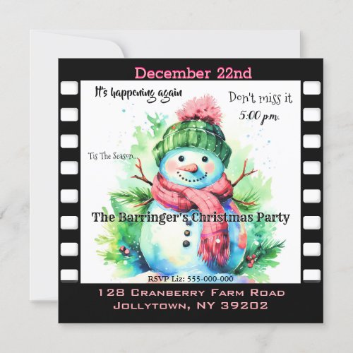 Snowman Pink Scarf Annual  Christmas Party Invitation