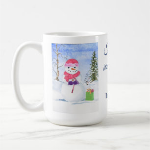 Snowman pink scarf candy-cane Happy snow days  Coffee Mug