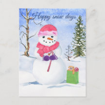 Snowman pink scarf candy-cane Happy snow days