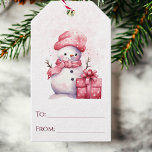 Snowman Pink Watercolor To and From Christmas Gift Tags<br><div class="desc">A chic Christmas gift tag with a pink watercolor snowman design. Features a to and from area to write in the names of the giver and the recipient. Attach them to gifts,  gift bags,  wine bottles,  and more for an extra special touch.</div>