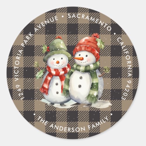 Snowman Plaid Christmas Return Address Labels