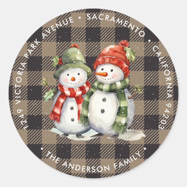 Snowman Plaid Christmas Return Address Labels (Front)