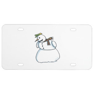 Snowman plastic car license plate