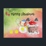 Snowman play tennis Christmas watercolor      Holiday Postcard<br><div class="desc">Snowman play tennis Christmas watercolor      Holiday Postcard</div>