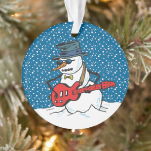Snowman Playing An Electric Guitar Ornament