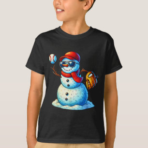 Snowman Playing Baseball As Tcher Boys Teens Chris T-Shirt