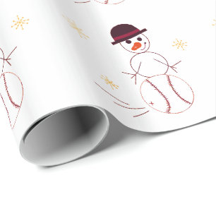 Snowman Playing Baseball Wrapping Paper