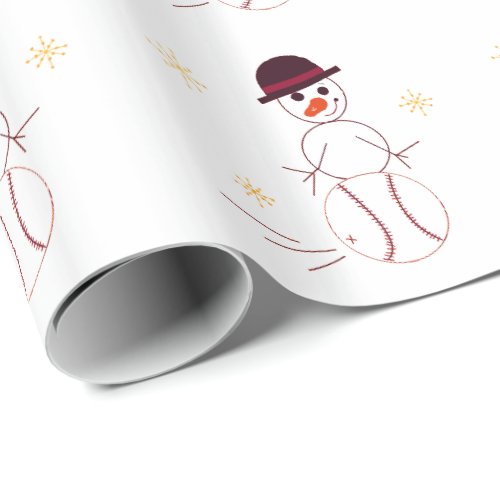 Snowman Playing Baseball Wrapping Paper