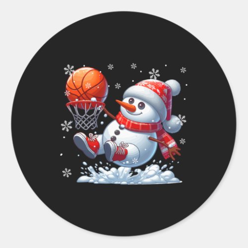 Snowman Playing Basketball Christmas Sport Player  Classic Round Sticker