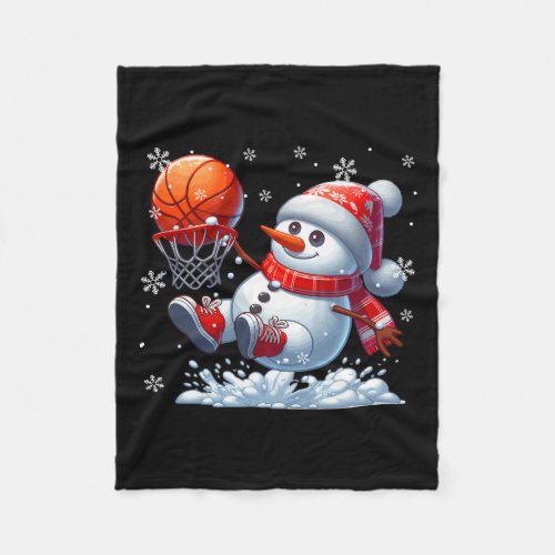 Snowman Playing Basketball Christmas Sport Player  Fleece Blanket