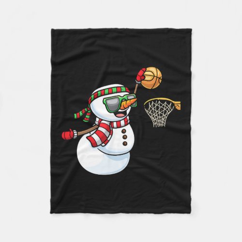 Snowman Playing Basketball Game Christmas Xmas Kid Fleece Blanket