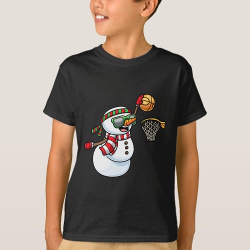 Snowman Playing Basketball Game Christmas Xmas Kid T_Shirt